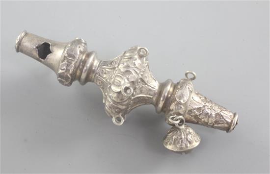 A 19th century silver childs rattle, 9cm.